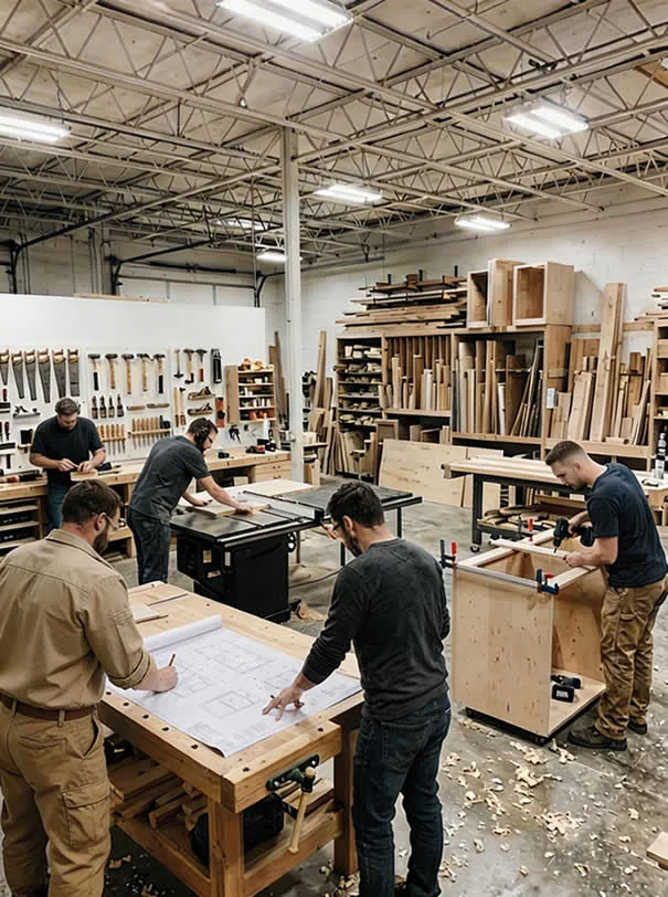 Woodworker successfully completing project